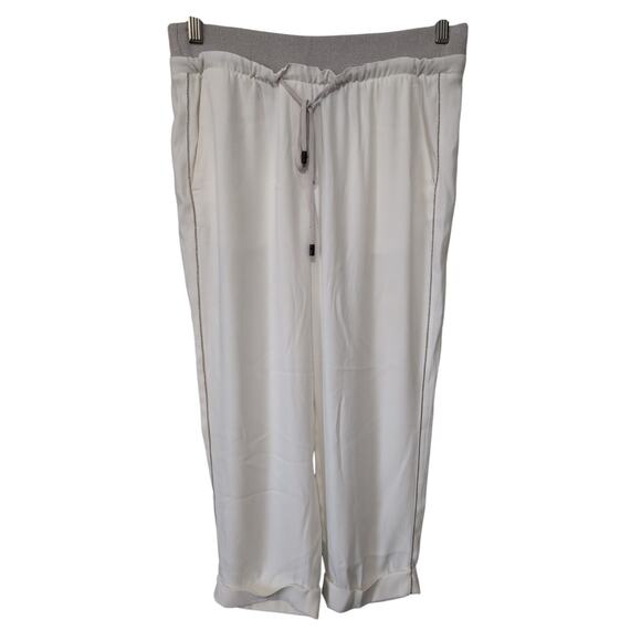 Vakko Sport Pants Women S White Sport Cuffed Side Rhinestone Cropped Trousers - Picture 1 of 11